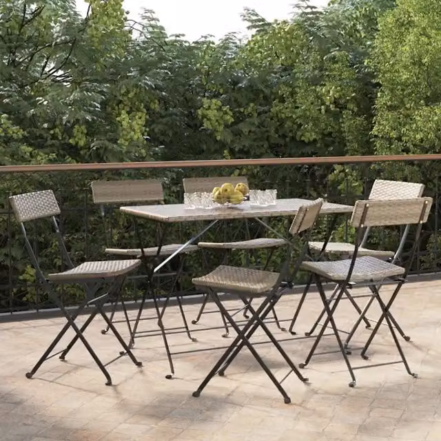 Set di 6 sedie pieghevoli impilabili vidaXL in polyrattan grigio e metallo per giardino e terrazzo