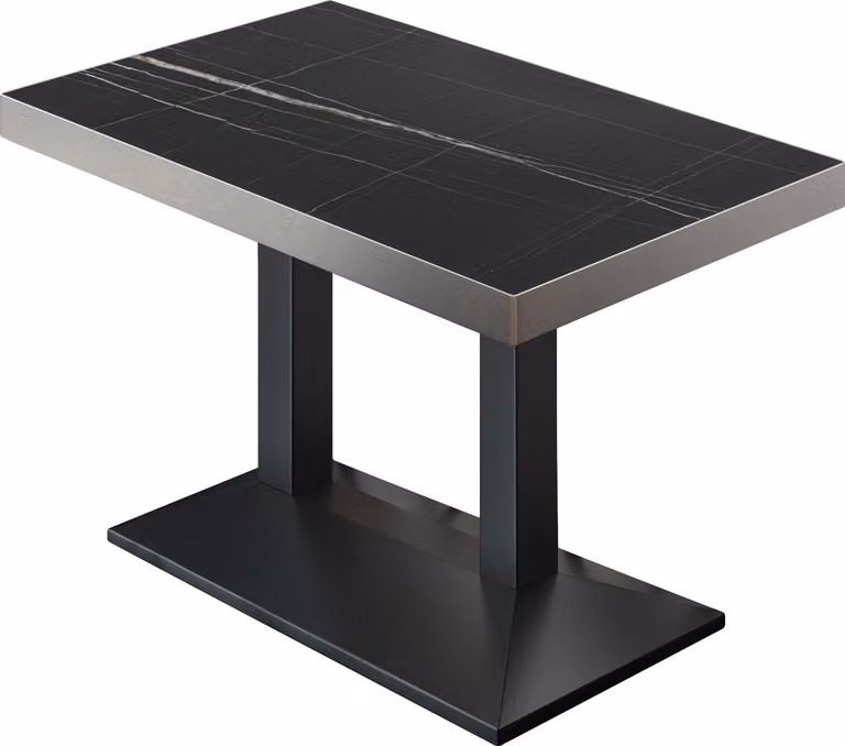 BPA | Tavolo da bistrot | 120 x 70 x 81 cm | Rettangolare | Bordo in acciaio inossidabile | Marmo nero/Nero | Tavolo da bistrot | Tavolo da ristorazione