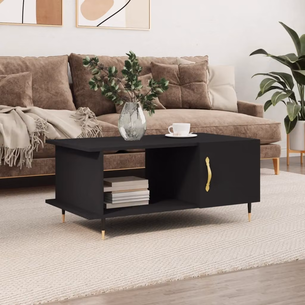 The Living Store tavolino nero 90x50x40 cm in materiale ligneo