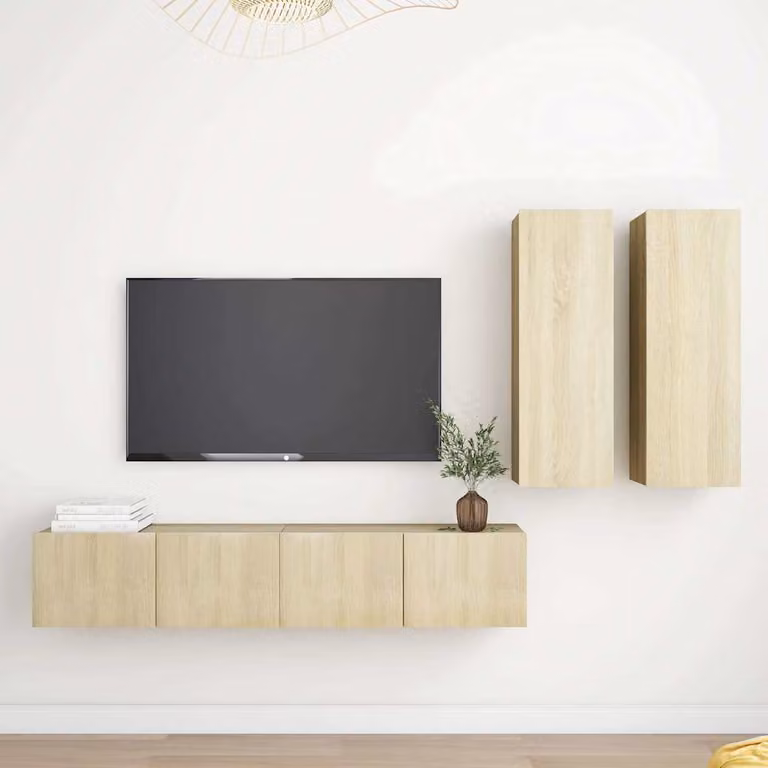 Set di mobili TV moderno vidaXL in legno di quercia color rovere sonoma, 4 pezzi, da appendere alla parete