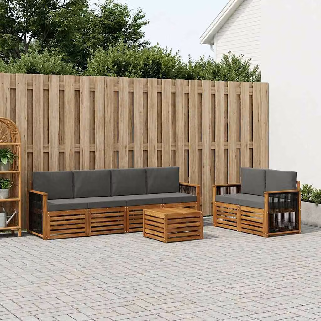 Set di divani da esterno vidaXL 7 pz in legno di acacia con tavolo da caffè, colore beige e antracite
