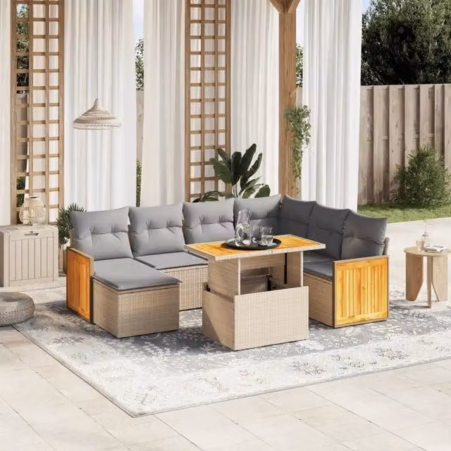 Set Divano da Giardino 8 pz con Cuscini Beige in Polyrattan 3274076