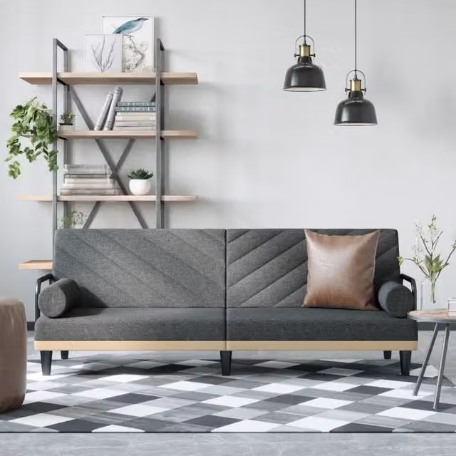 Divano Letto Moderno vidaXL in Tessuto Grigio con Funzione Notte e Poggiatesta Regolabile – 1