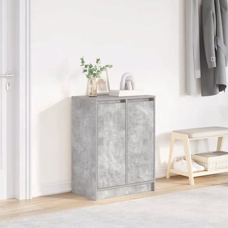 Scarpiera moderna vidaXL in legno grigio con ante a battente L: 57 cm, P: 34 cm, H: 76 cm