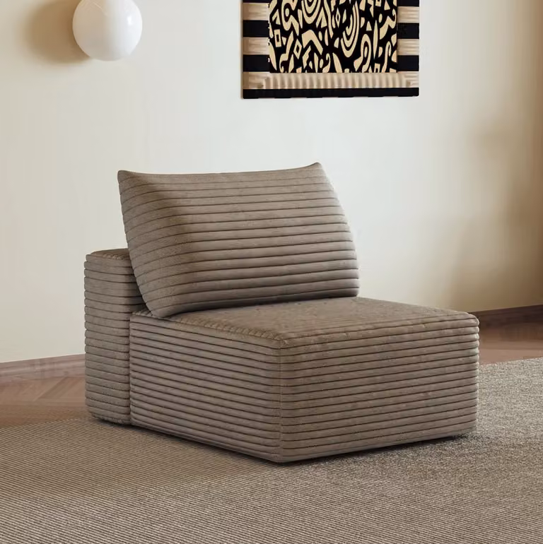 Divano modulare a L con chaise longue reversibile WISHDOR in tessuto effetto velluto a coste color marrone