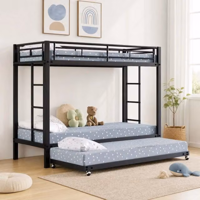 Letto a castello Mivray in metallo nero con design minimalista e sponde alte, L/P/H: 204 x 90 x 160 cm