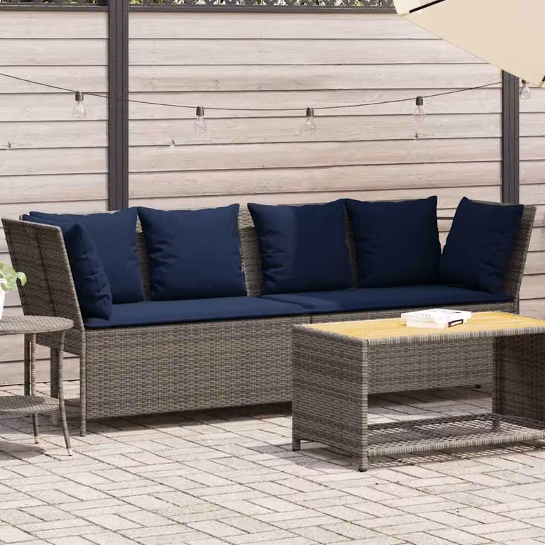 vidaXL Divano da Giardino Moderno in Polyrattan Grigio e Blu con Cuscini Imbottiti e Rivestimenti Rimovibili L/P/H: 233 x 87,5 x 68,5 cm