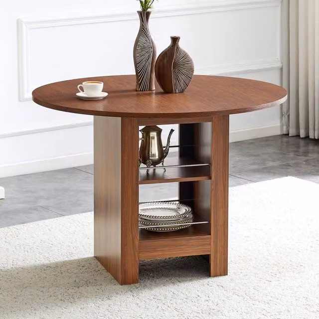 Tavolo da Pranzo Rotondo Allungabile con Vano ¨C Xylo ¨C Noce, 100cm, 4-6 Persone