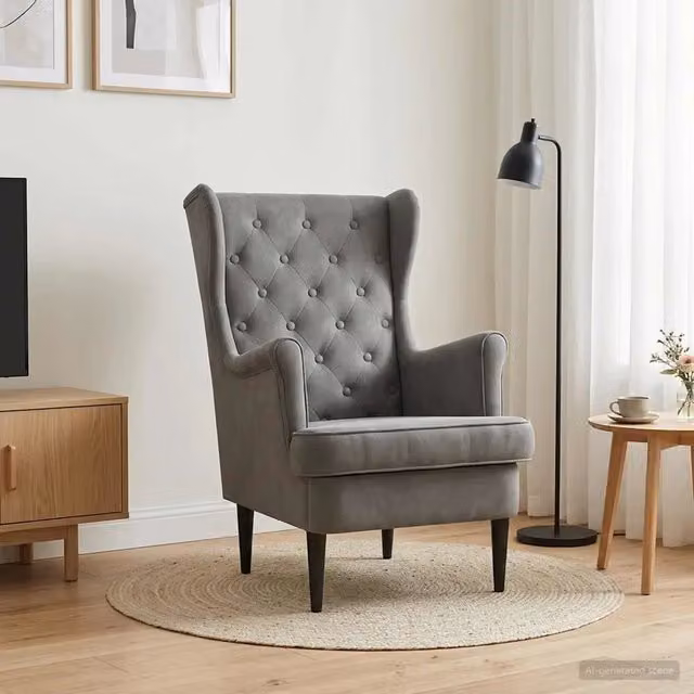 Poltrona Lounge Moderna in Velluto Grigio con Braccioli e Struttura in Legno e Metallo