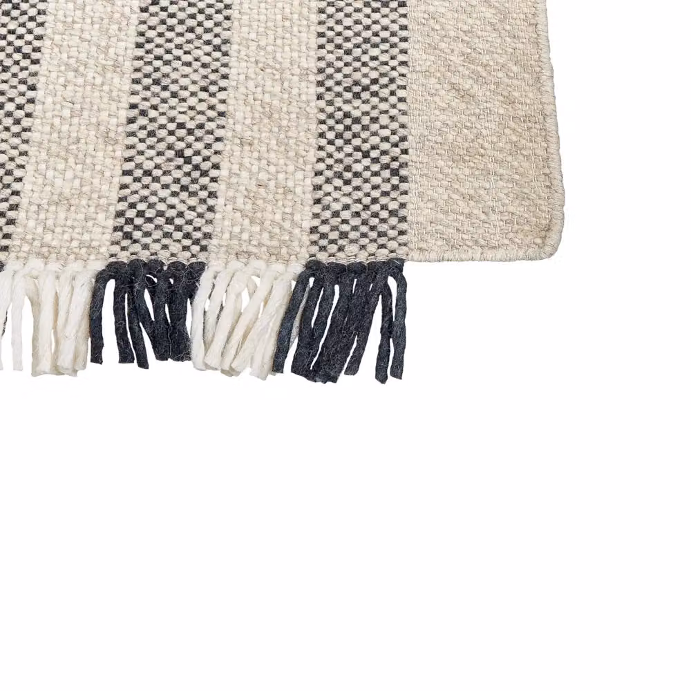 Tappeto Beliani in lana fatto a mano con motivo a righe moderno, bianco e nero, L: 230 cm, P: 160 cm – 2