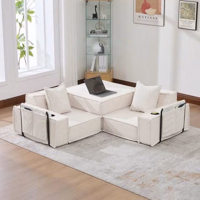 Divano a 2 posti in velluto a coste con cuscini inclusi; design modulare; 162x78x66 cm