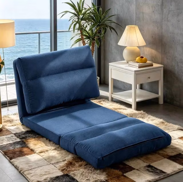 Poltrona da pavimento convertibile 70x72x56 cm blu scuro, 5 posizioni, poliestere