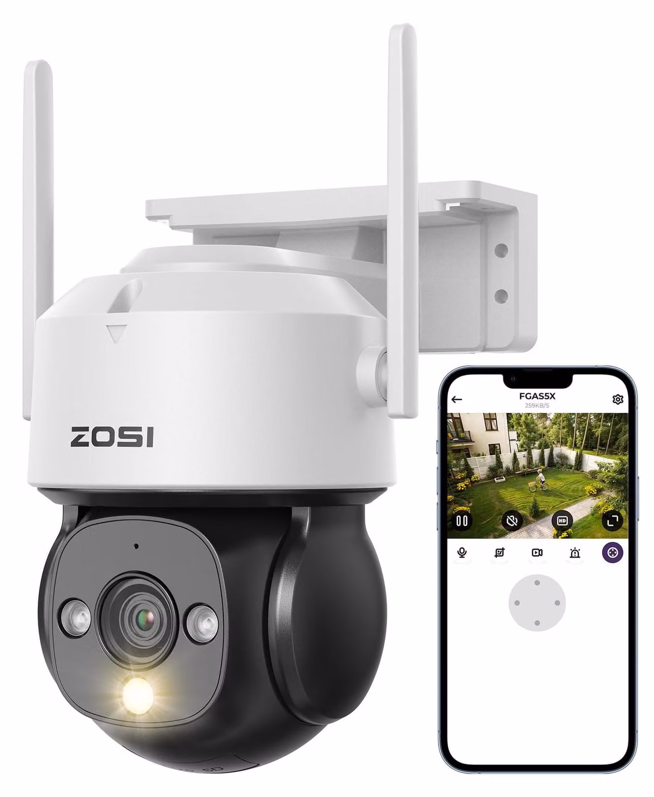 Telecamera di sicurezza Wi-Fi 1080P per esterni, con alimentazione tramite cavo, con rotazione a 360° e inclinazione a 140°