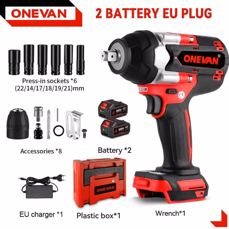 Avvitatore a impatto - Avvitatore a impatto a batteria - Motore brushless da 18 V - 1500 W - 7000 giri/min, 7700 colpi/min - Attacco quadrato da 1,27 cm - 1800 Nm - 2 batterie - Bianco