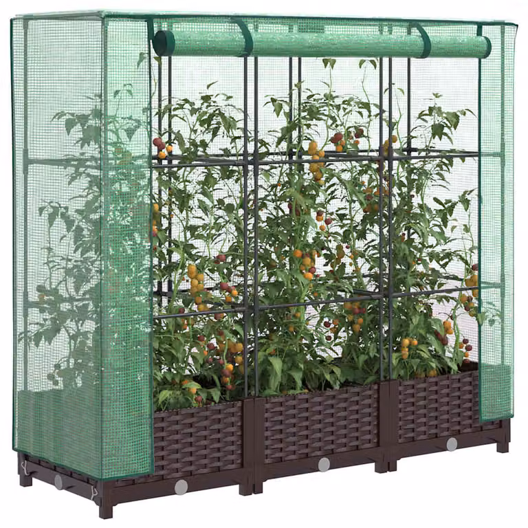 Letto rialzato con copertura serra effetto rattan vidaXL, marrone e verde, L 120 cm x P 40 cm x H 123 cm
