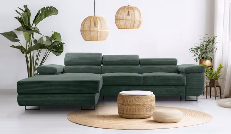 AX LIVING Cord Couch a L - Arborio L 280 cm divano angolare in verde scuro