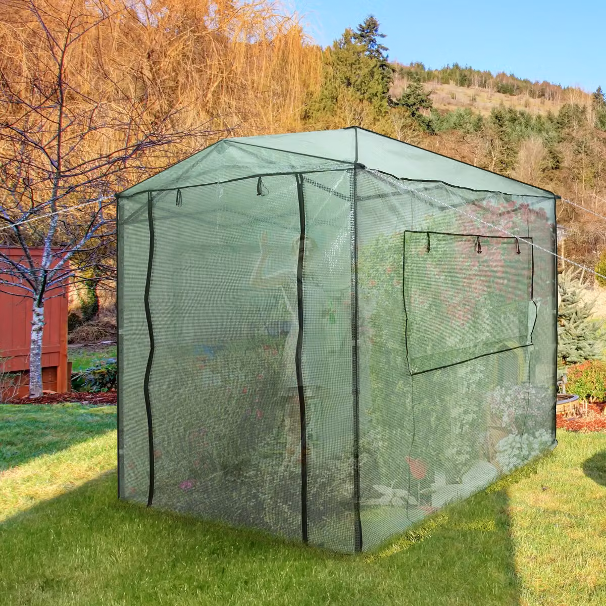 Costway Serra per orto e piante verde con 2 finestre e 2 porte arrotolabili L/P/H: 180 x 250 x 230 cm – 3