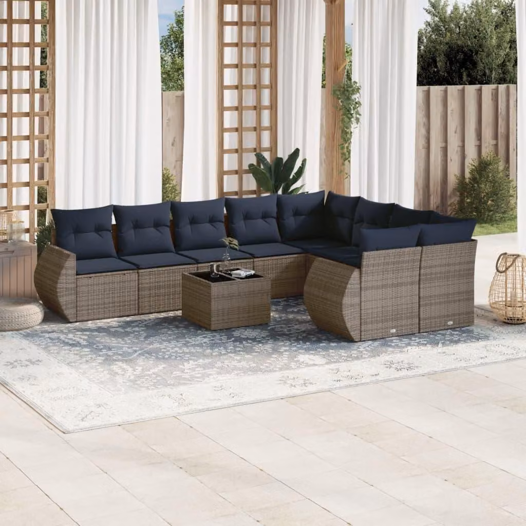 Maison Exclusive - Set divano da giardino 10 pezzi con cuscini, grigio, polyrattan