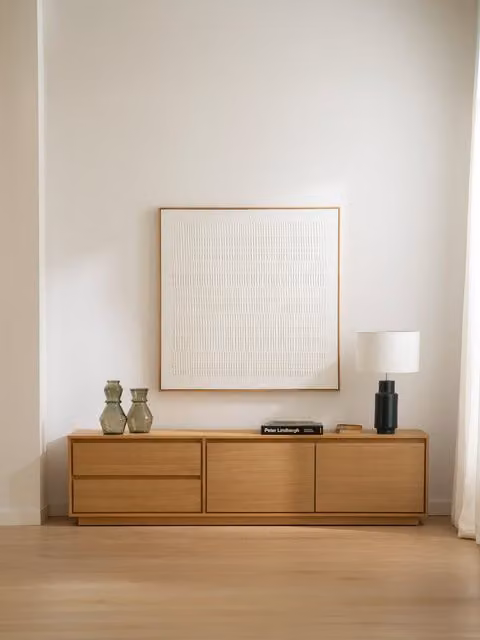 Mobile TV Sloan 200 Kenay Home impiallacciato rovere color beige e marrone con finitura opaca
