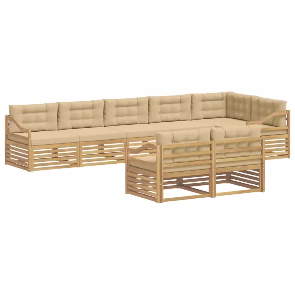 Set di divani da esterno a L vidaXL in legno di acacia con cuscini Bianco e Beige – 2