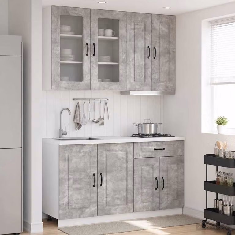 Set di unità cucina moderna vidaXL KALMAR in 4 pezzi, colore grigio, con ante in vetro e finitura opaca, realizzata in MDF