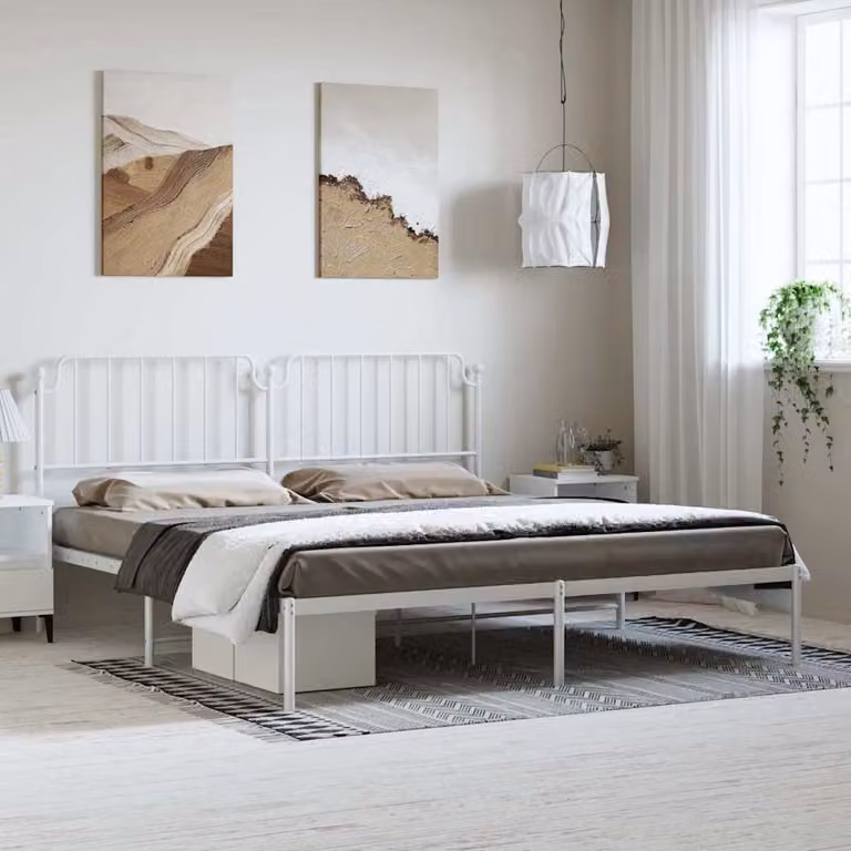 vidaXL Giroletto con Testiera in Metallo Bianco L: 198 cm, P: 207 cm, H: 102 cm