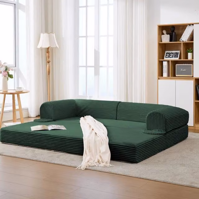 Divano letto 2 posti ¨C Minimal ¨C Tessuto corda grigio, salvaspazio