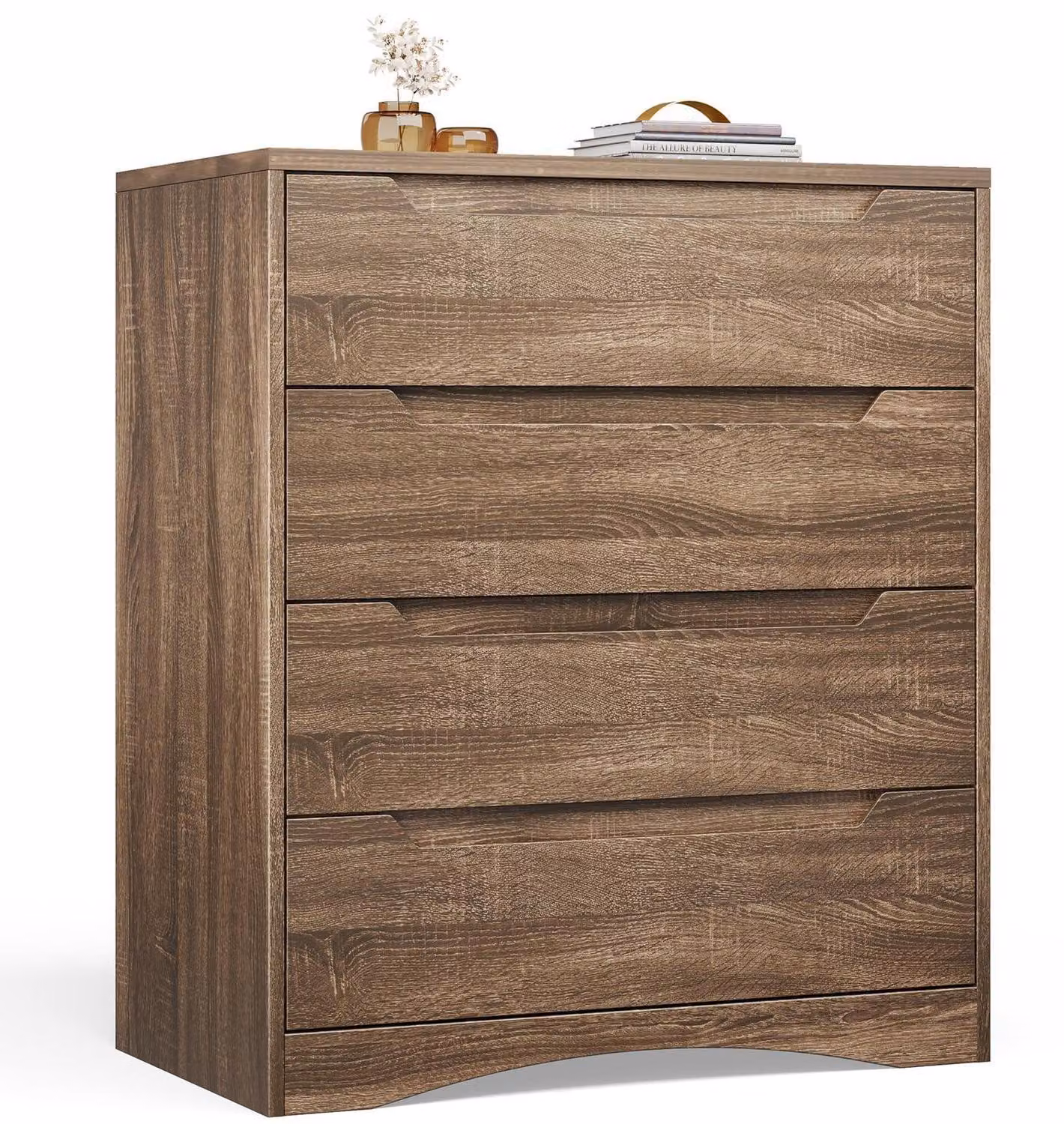 Comodino con 4 cassetti, colore grigio chiaro, dimensioni 71 x 41 x 82 cm