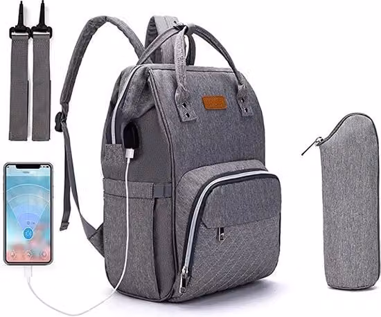 Zaino per neonati e cambio pannolino in tessuto grigio senza marca