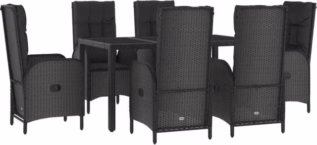 Set da pranzo da giardino Outsunny in rattan nero e grigio con tavolo in vetro e 7 pezzi