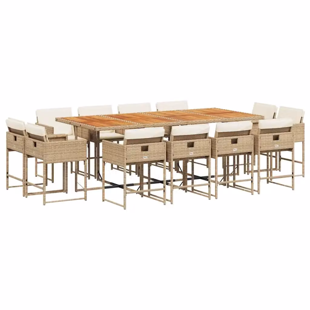 Set da pranzo da giardino vidaXL in polyrattan e legno di acacia con 13 pezzi e cuscini beige e bianchi – 2