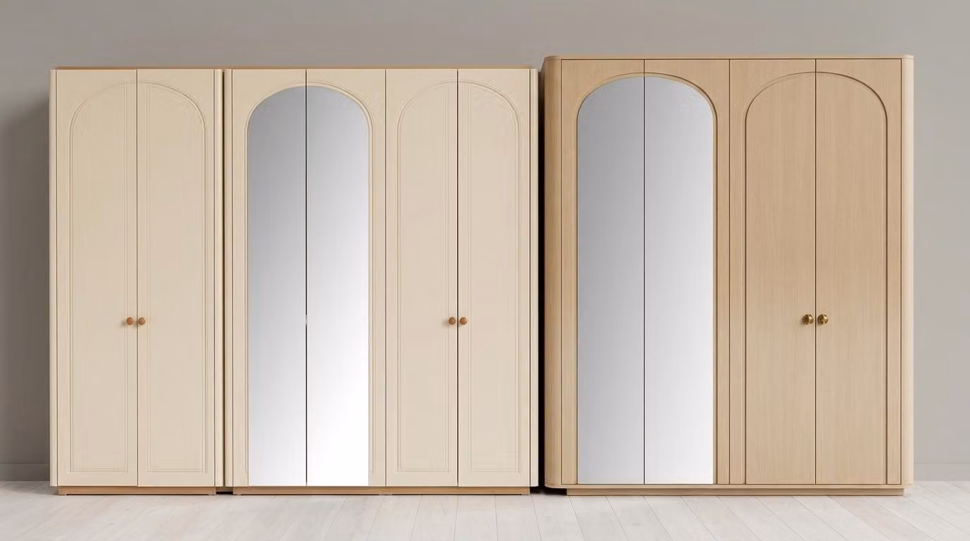 Set di armadi, specchio, beige, moderno, lusso, armadio con ante a battente, 2 pezzi