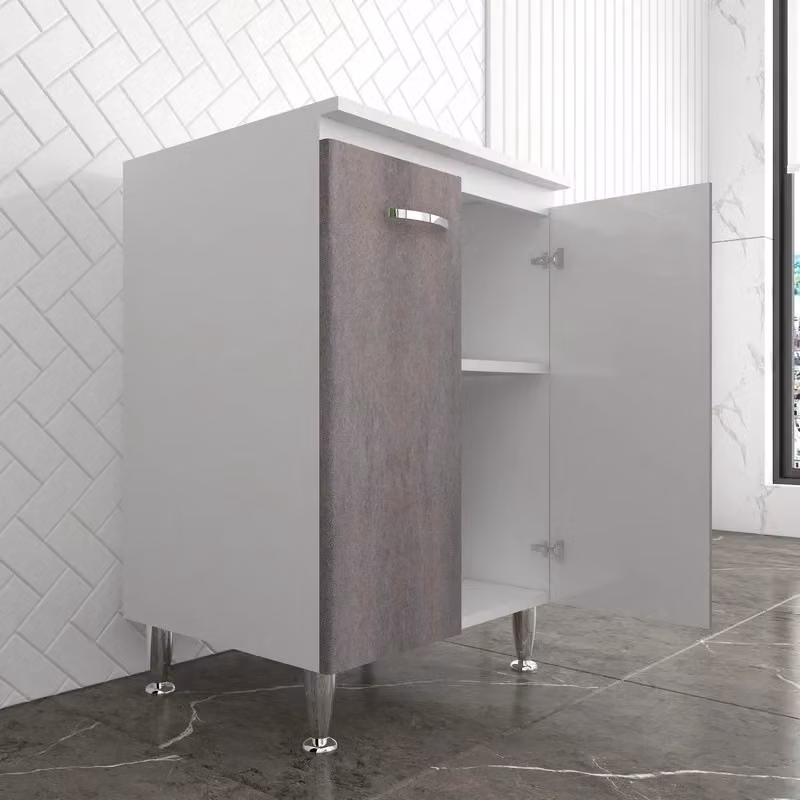 Base Negrari con ante a battente effetto corten grigio per cucina o bagno L: 60 cm, P: 50 cm, H: 86,5 cm – 2