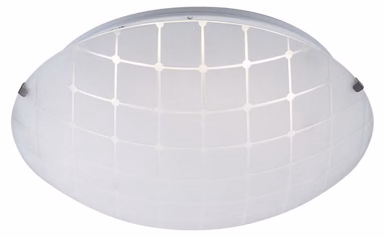 Lampada da soffitto a LED, cromata, con diffusore in vetro opalino, diametro 25 cm
