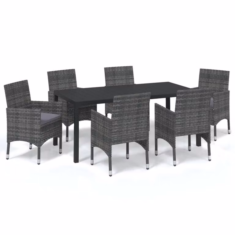 Set da Pranzo per Giardino 7 pz con Cuscini Polyrattan Grigio