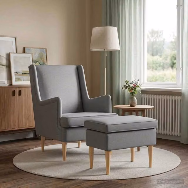 Set Poltrona con Ottoman vidaXL in Tessuto Grigio per Soggiorno e Camera da Letto