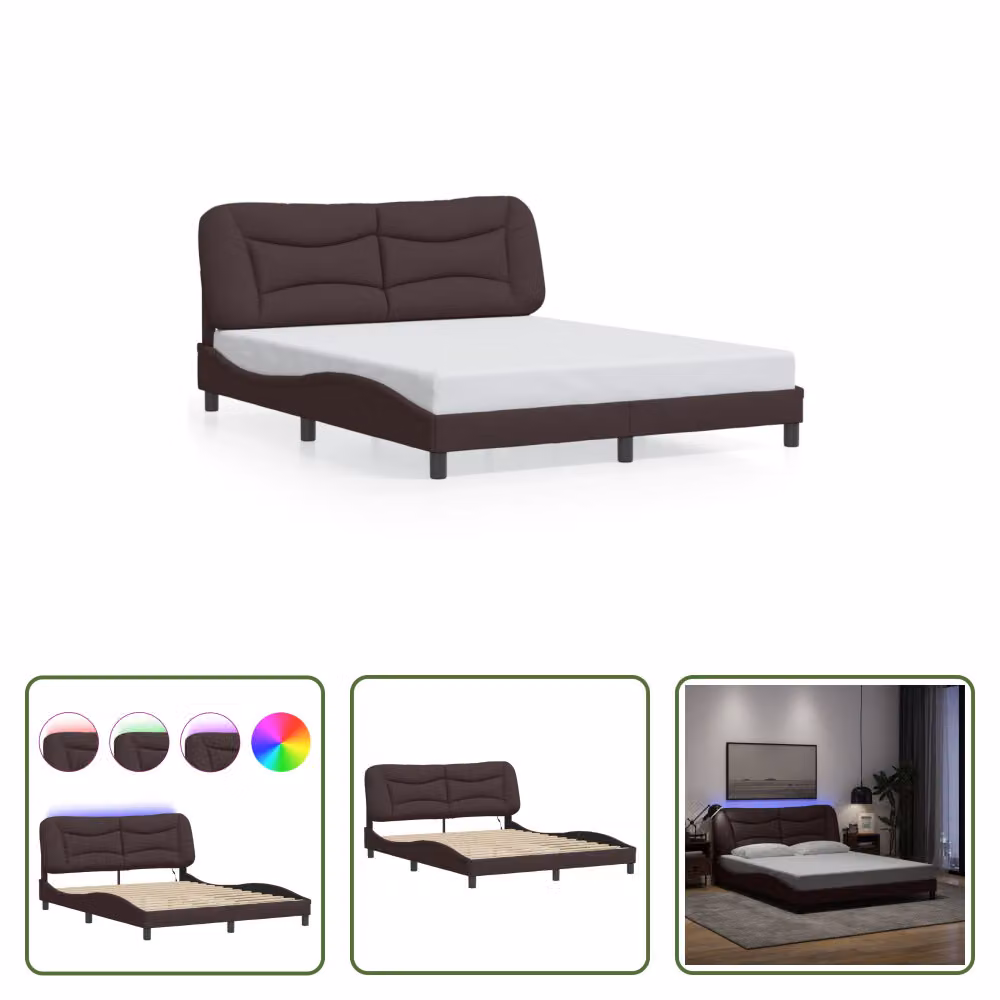 The Living Store Struttura letto con LED in tessuto marrone scuro 160x200 cm