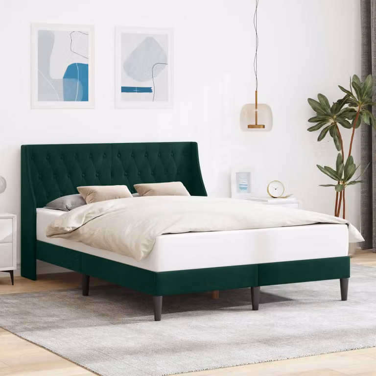 Struttura del letto moderna vidaXL in velluto verde con legno, L/P/H: 160 x 200 x 164 cm