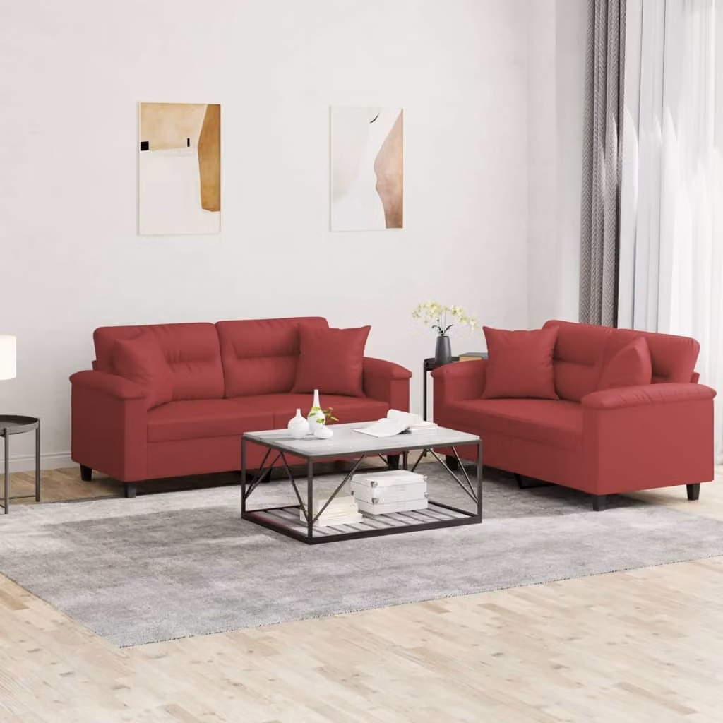 Maison Exclusive - Set divano a 2 posti con cuscini in ecopelle color bordeaux