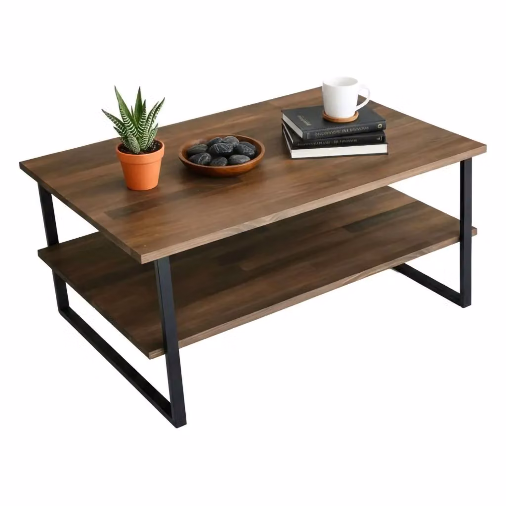 Tavolino da salotto moderno DMORA in legno marrone con ripiano rettangolare L: 60 cm, P: 40 cm, H: 60 cm – 2