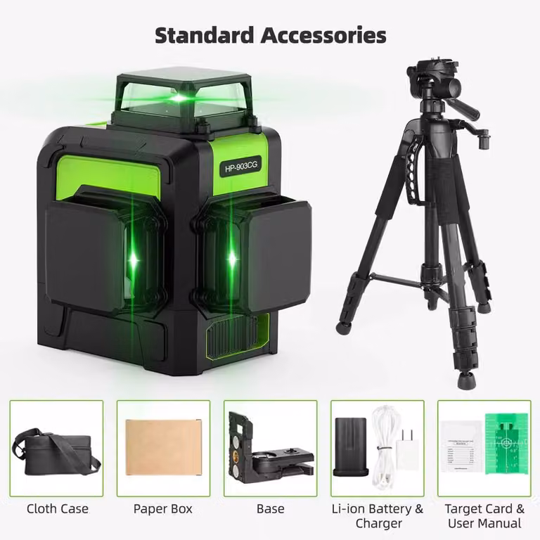 Livella laser a croce - Laser 3D - Autolivellante - Laser verde - 360° - Batteria agli ioni di litio