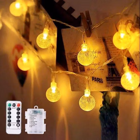 Ghirlanda LED con palline, 10 m, 80 LED, 8 modalità, telecomando, timer, impermeabile, per interni, esterni, Natale, feste, matrimoni
