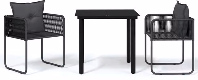 Set da Pranzo da Giardino 3 pz | Set Salotto da Giardino Nero