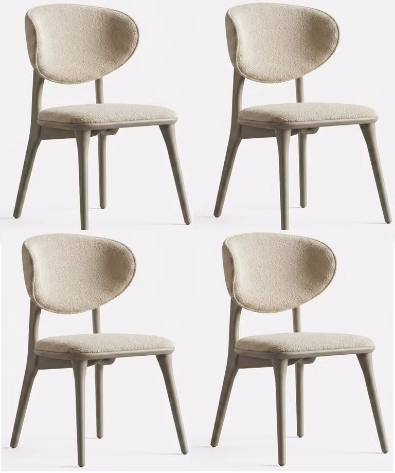 Sedie moderne per cucina, con schienale imbottito, colore beige, struttura in legno