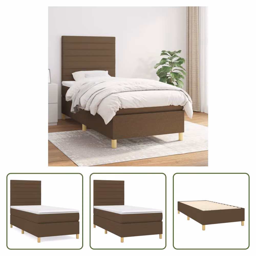 The Living Store Letto a molle con materasso marrone scuro 90x190 cm in tessuto