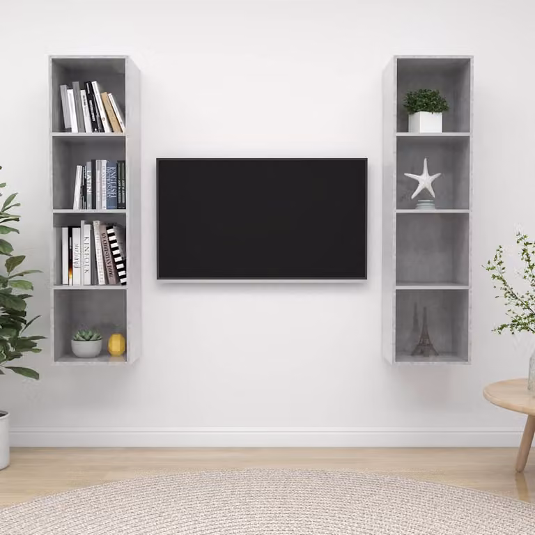 Set di 2 supporti mobili per TV a parete vidaXL in legno multistrato, colore grigio cemento, design moderno per il tuo soggiorno