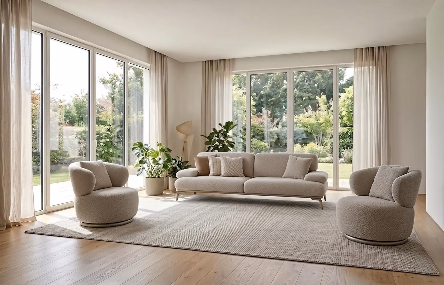Divano componibile a 3 posti, poltrona, design moderno, beige, lussuoso, set di divani