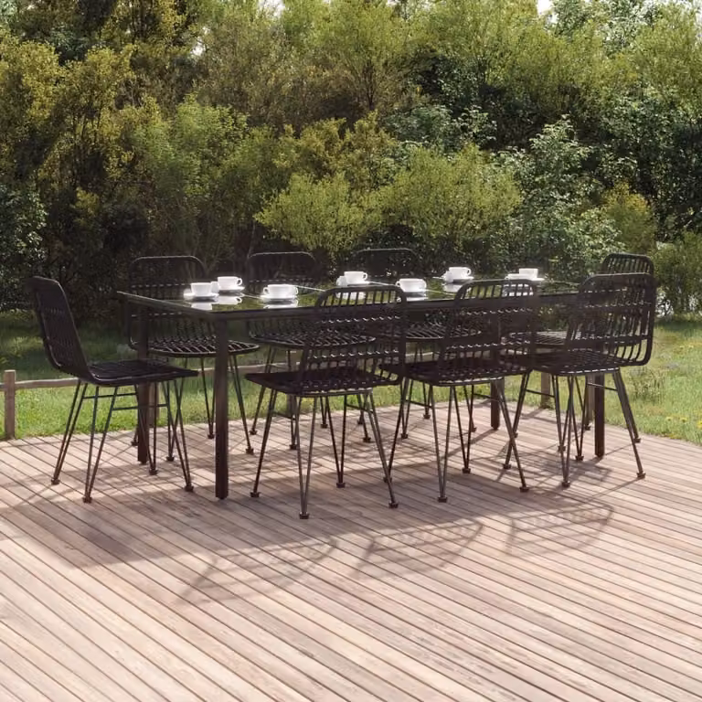 The Living Store Set da pranzo da giardino 9 pezzi in poly rattan nero