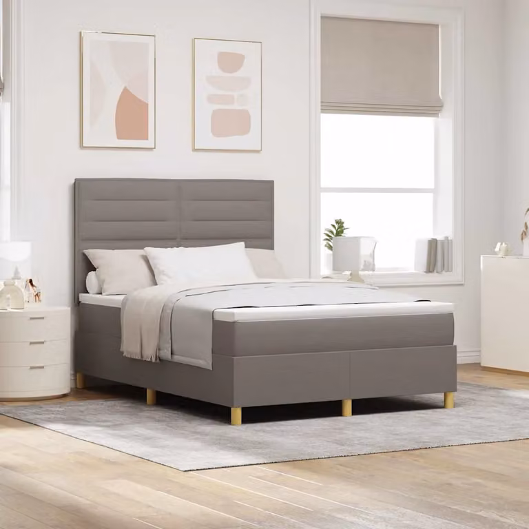 Letto a molla con illuminazione LED e testiera Talpa vidaXL in tessuto beige o grigio, L/P: 140 x 190 cm
