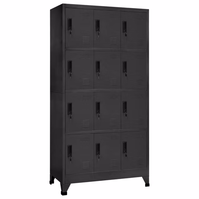 Armadio a casellari moderno per ufficio 90 x 45 x 180 cm con 12 ante chiudibili in acciaio antracite 02_0047026
